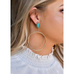 Hammered Turquoise Hoop Earrings