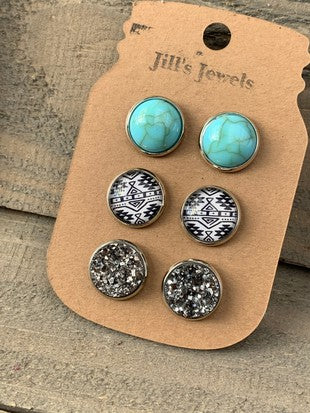 Aztec and Turquoise Druzy Earrings