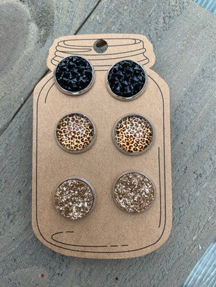 Leopard and Gold Druzy Earrings