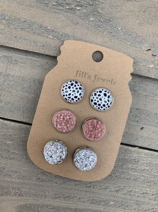 Cow Print and Rose Druzy Earrings